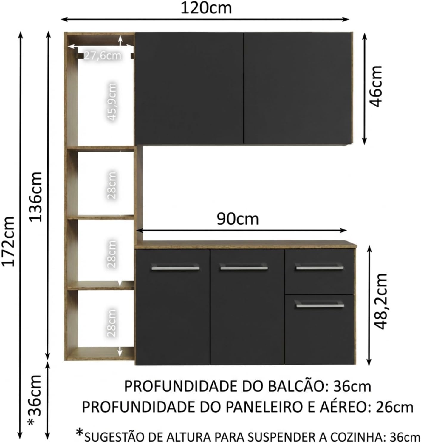 Alacena de Cocina Modular con Estantes Abiertos y Gabinetes