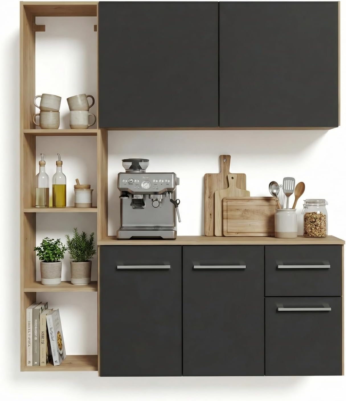 Alacena de Cocina Modular con Estantes Abiertos y Gabinetes