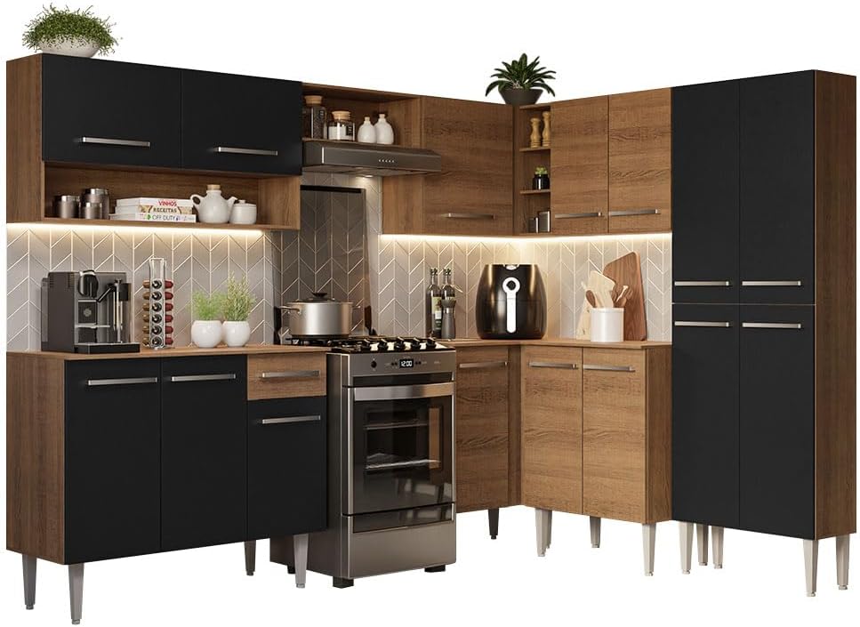 Madesa Armario Esquinero Completo 417 cm Emilly 02 - Negro/Marrón