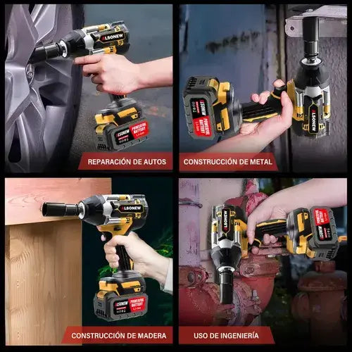 Kit De Llave De Impacto Inalámbrica 1600nm Con 2 Pilas Color Amarillo