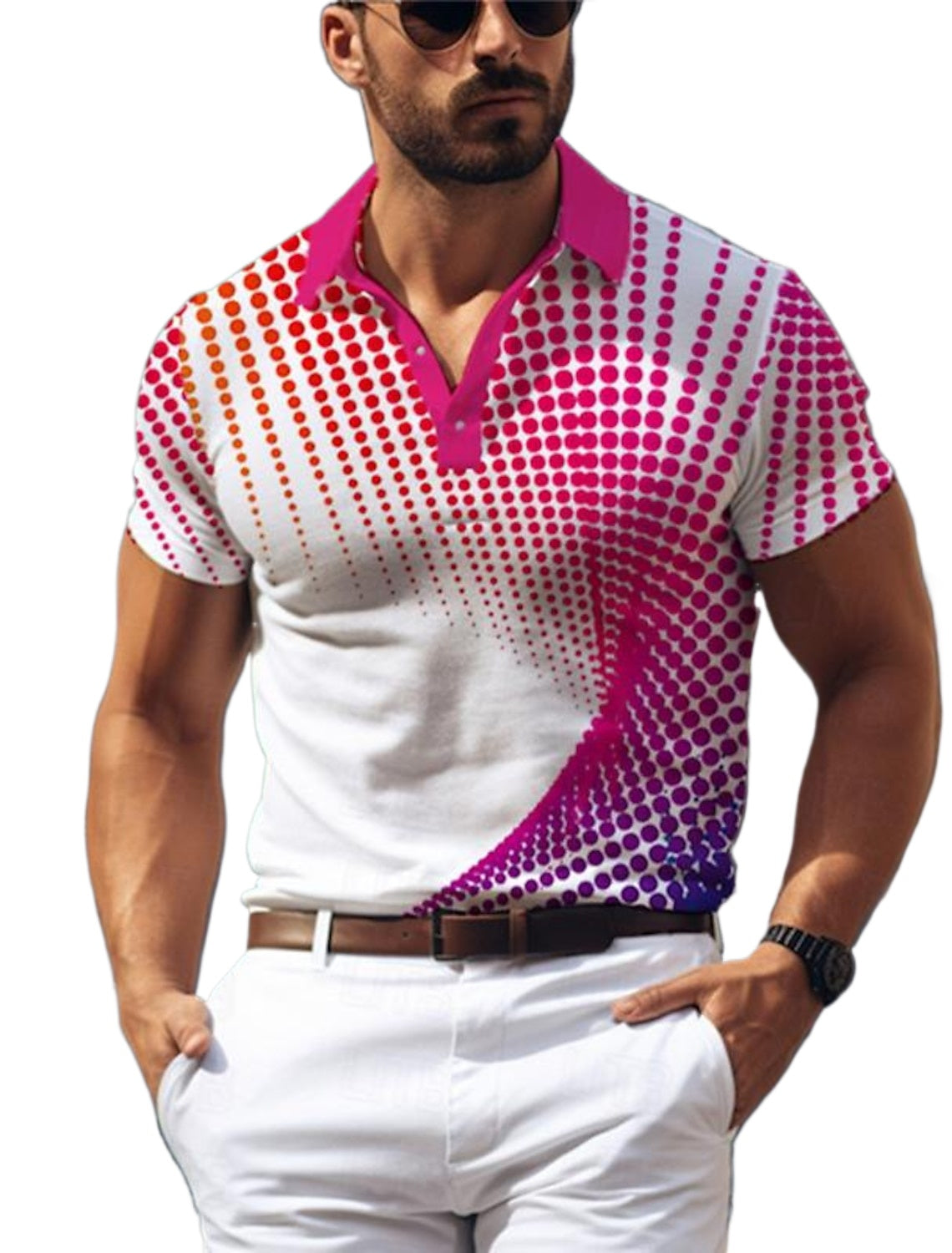 Camisa tipo Polo de Golf informal con estampado geométrico 3D
