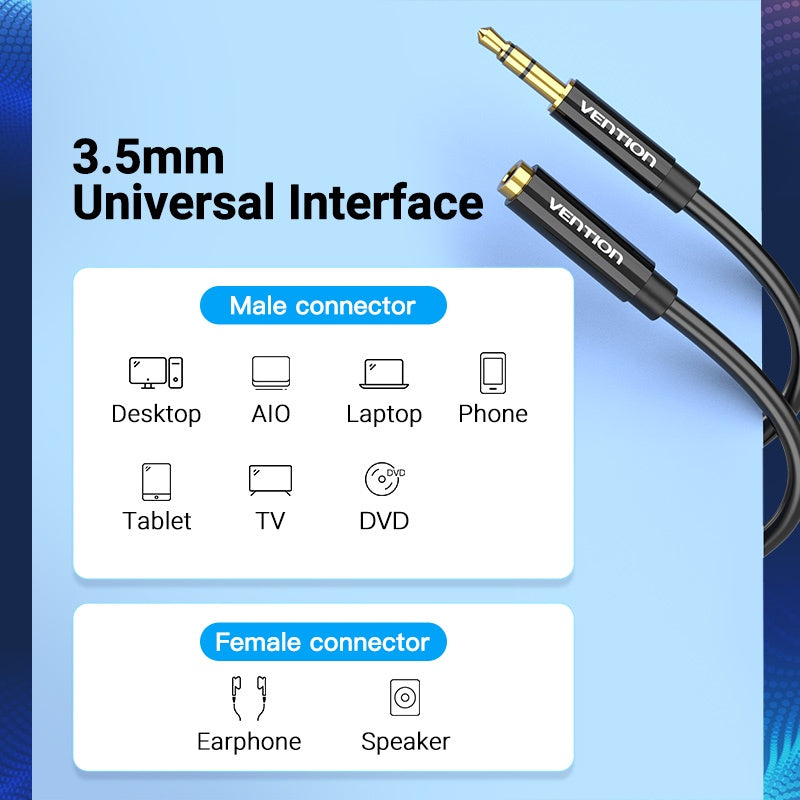 Vention Cable De Audio De Extensión Auxiliar Estéreo Macho A Hembra De 3.5 Mm