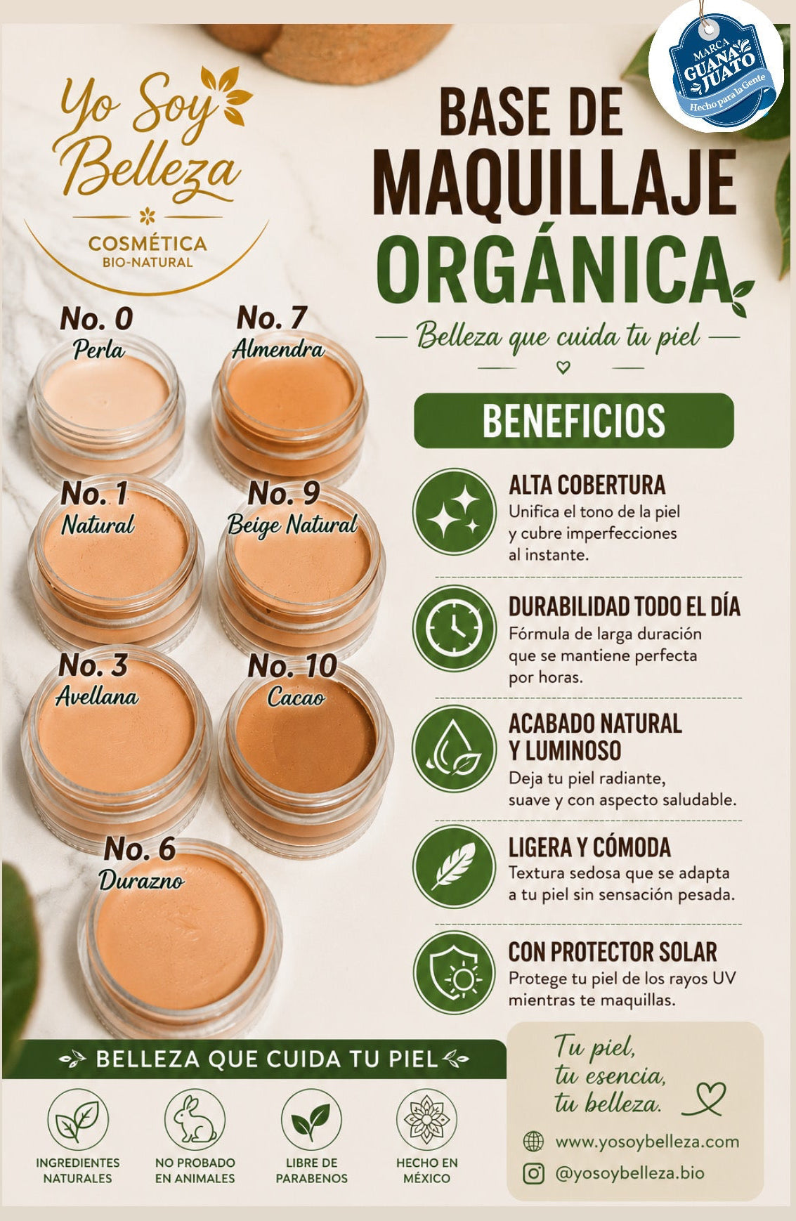 Base de maquillaje Orgánico Alta cobertura