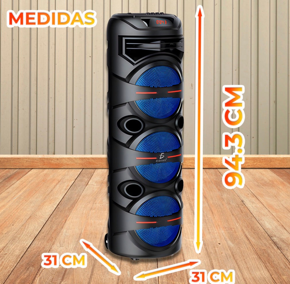 Bocina Bluetooth Triple de 15” 3000W con Micrófono Inalámbrico y Control