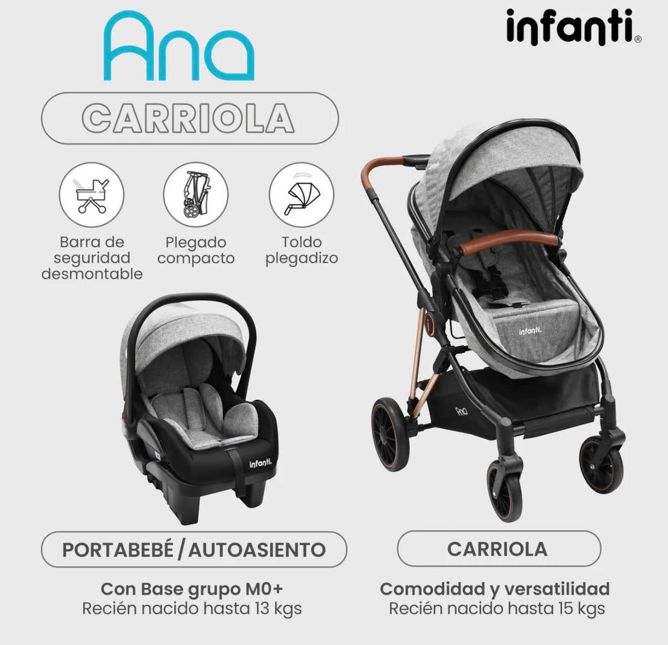 Carriola Ana Infanti Con Sistema De Viaje Convertible A Bambineto
