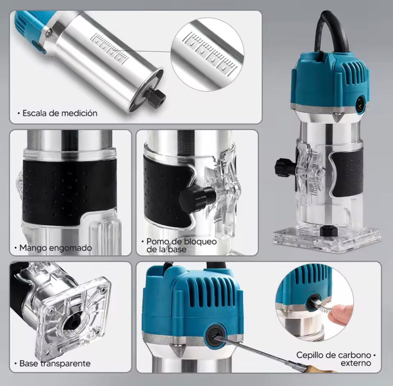 Router Fresadora para Madera 800W 30000RPM con 15 Brocas y Accesorios