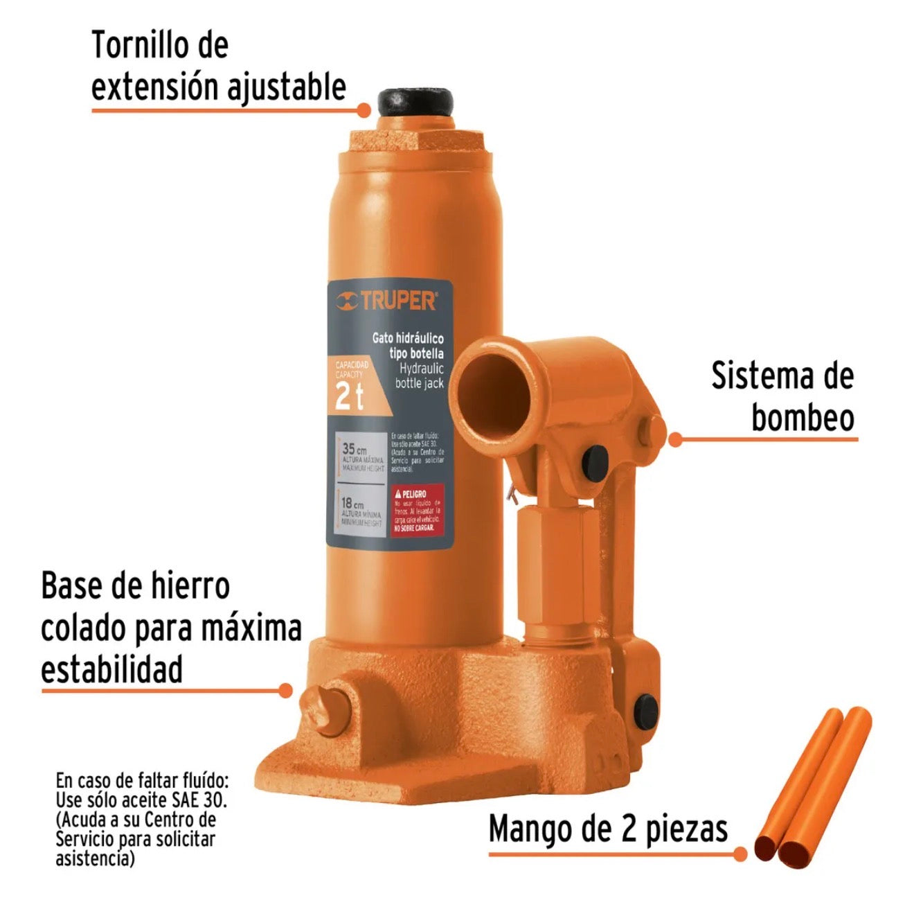 Gato hidráulico tipo botella Truper 2 toneladas