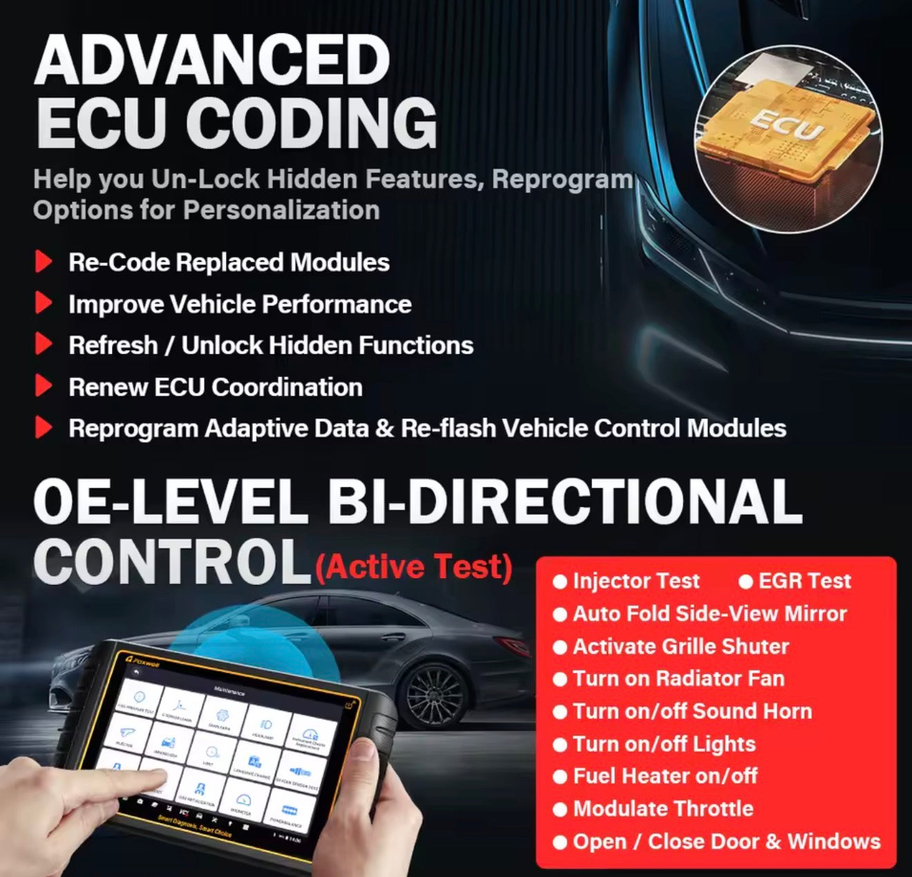 Escáner Automotriz FOXWELL GT75TS OBD2 Profesional con TPMS y Programación ECU