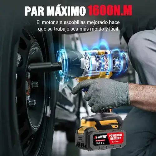 Kit De Llave De Impacto Inalámbrica 1600nm Con 2 Pilas Color Amarillo