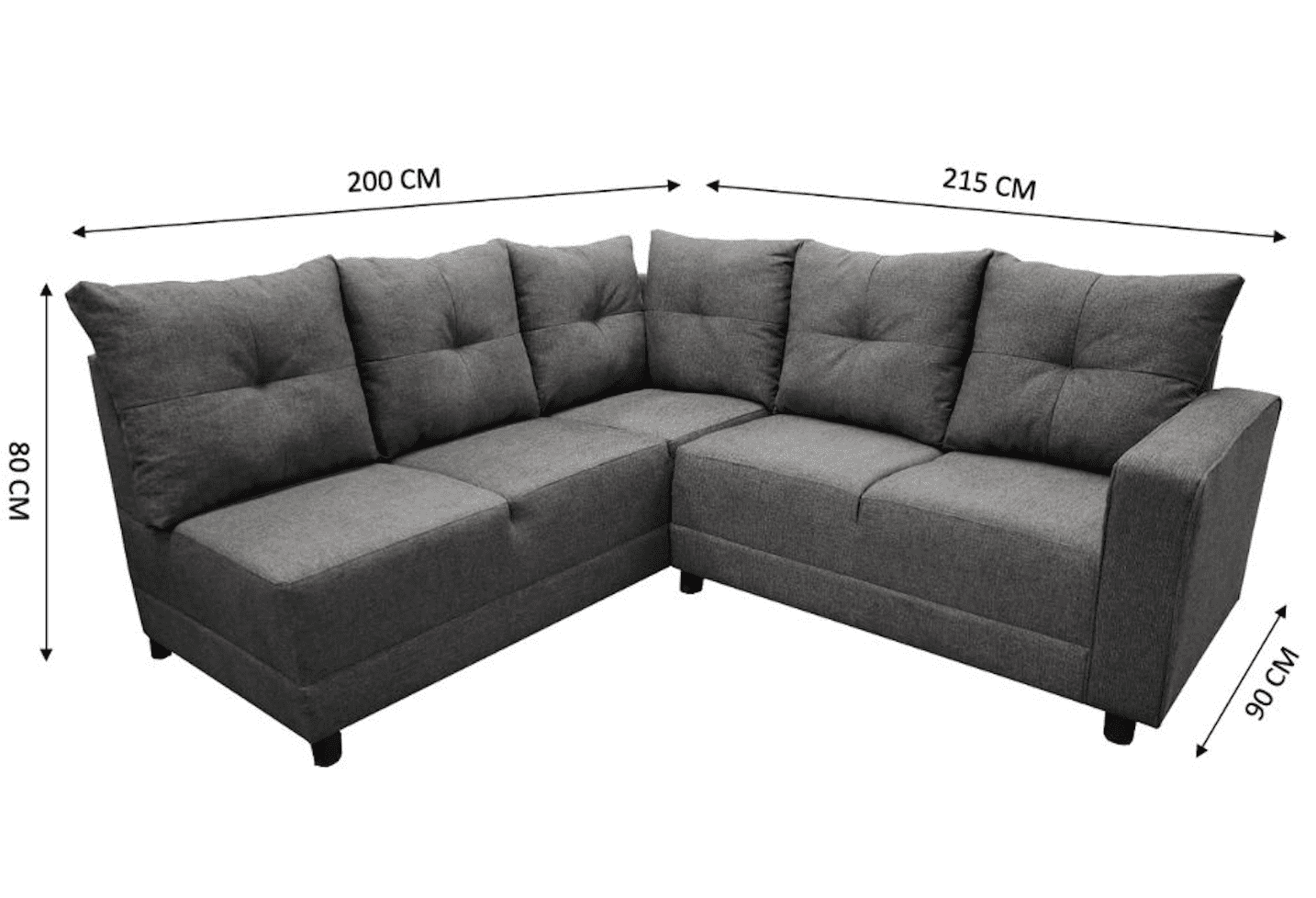 Sala Esquinera El Bazar Store Loki Gris Oxford 200x215 cm, Tela Lino nacional, Modular