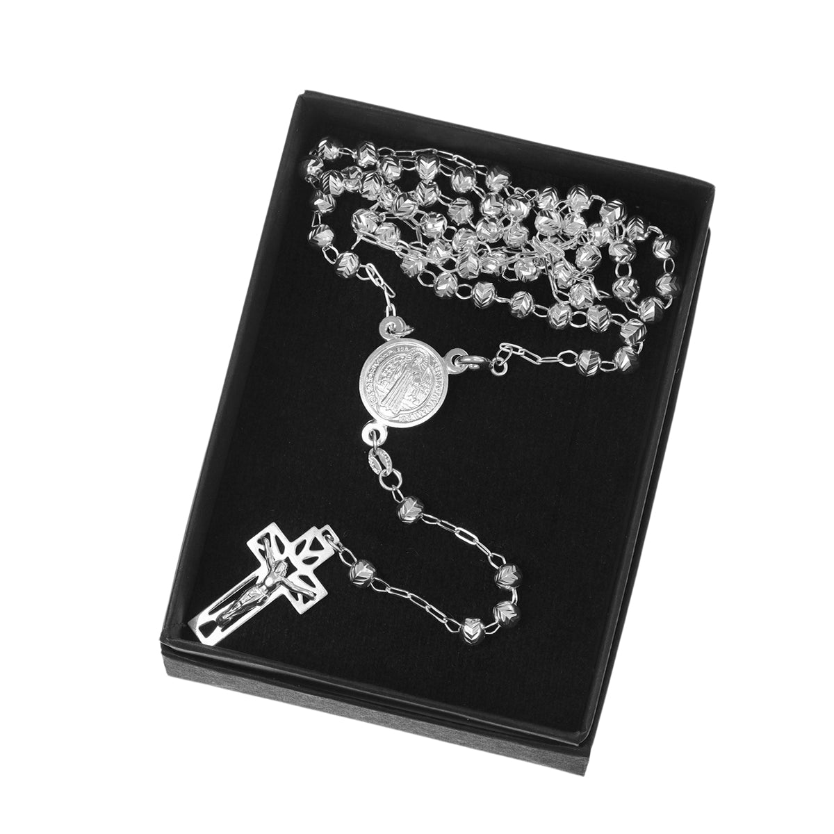 Rosario De Plata Ley 925 Con Bola Diamantada De 55 Cm