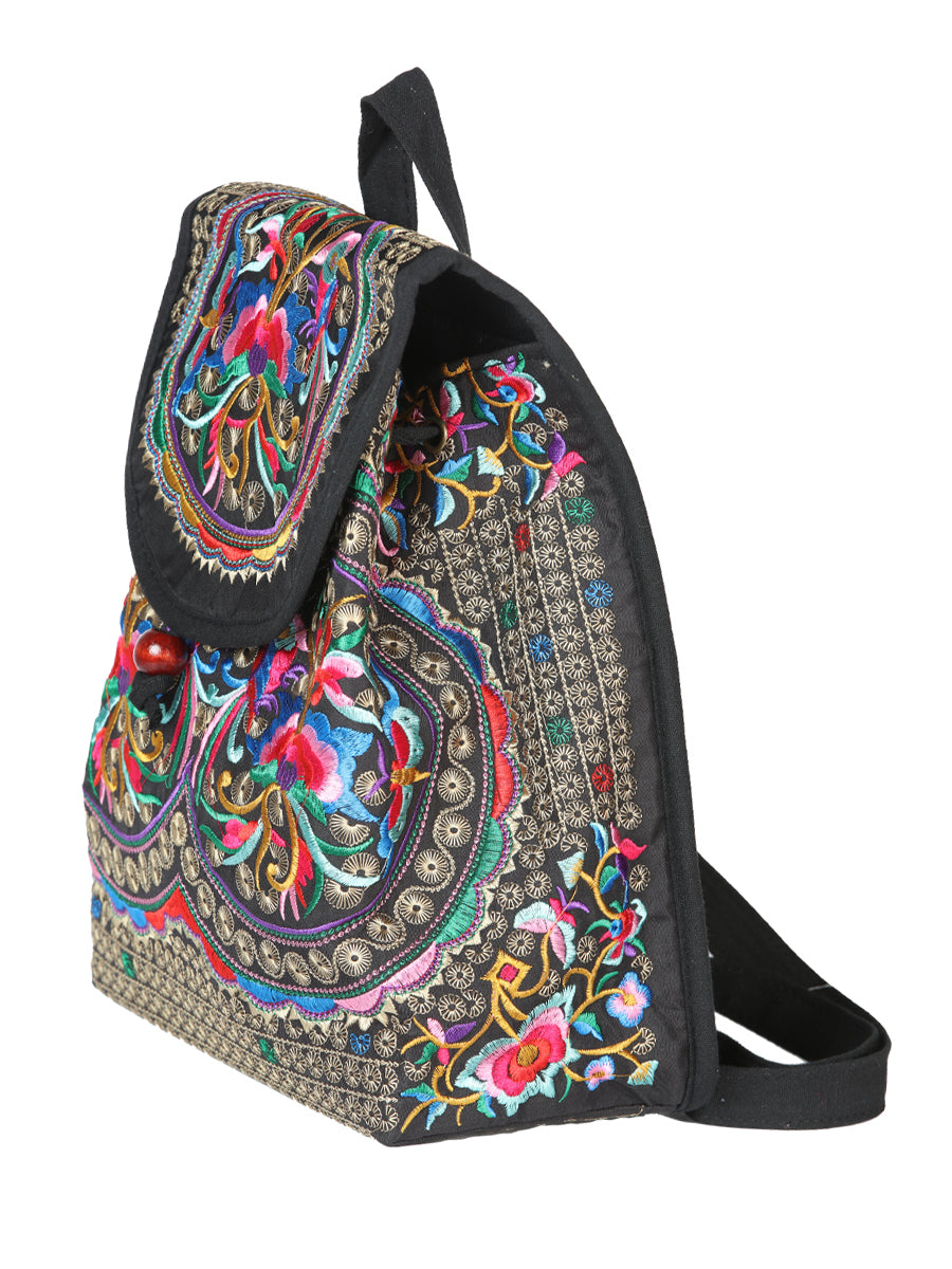 Bolsa de Mujer El General AC-115 Bordada en Tela Color Negro/Multicolor 702171