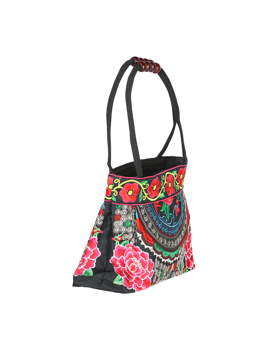Bolsa de Mujer El General AC-139 Bordada en Tela Color Negro/Rosa 702176