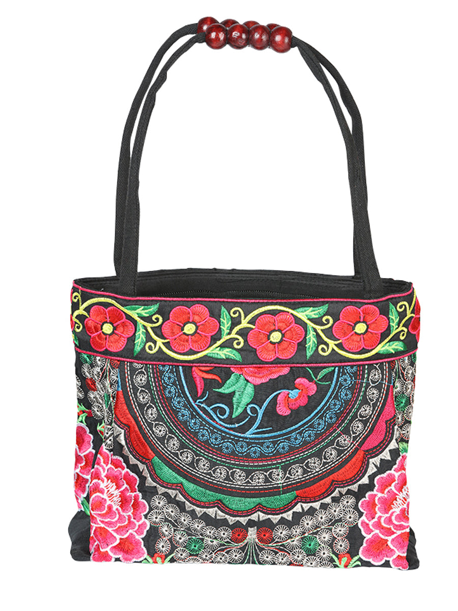 Bolsa de Mujer El General AC-139 Bordada en Tela Color Negro/Rosa 702176