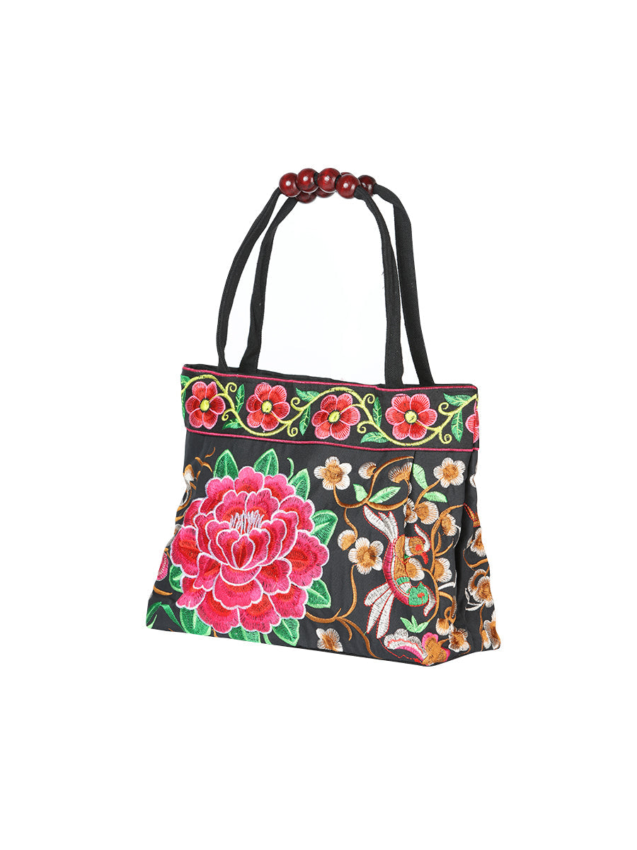 Bolsa de Mujer El General AC-143 Bordada en Tela Color Negro/Rosa 702177