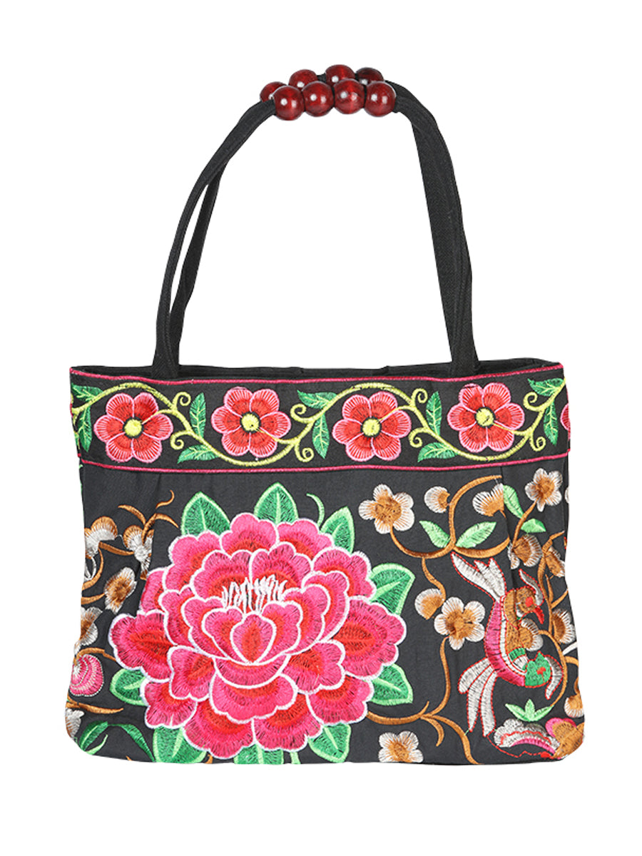 Bolsa de Mujer El General AC-143 Bordada en Tela Color Negro/Rosa 702177