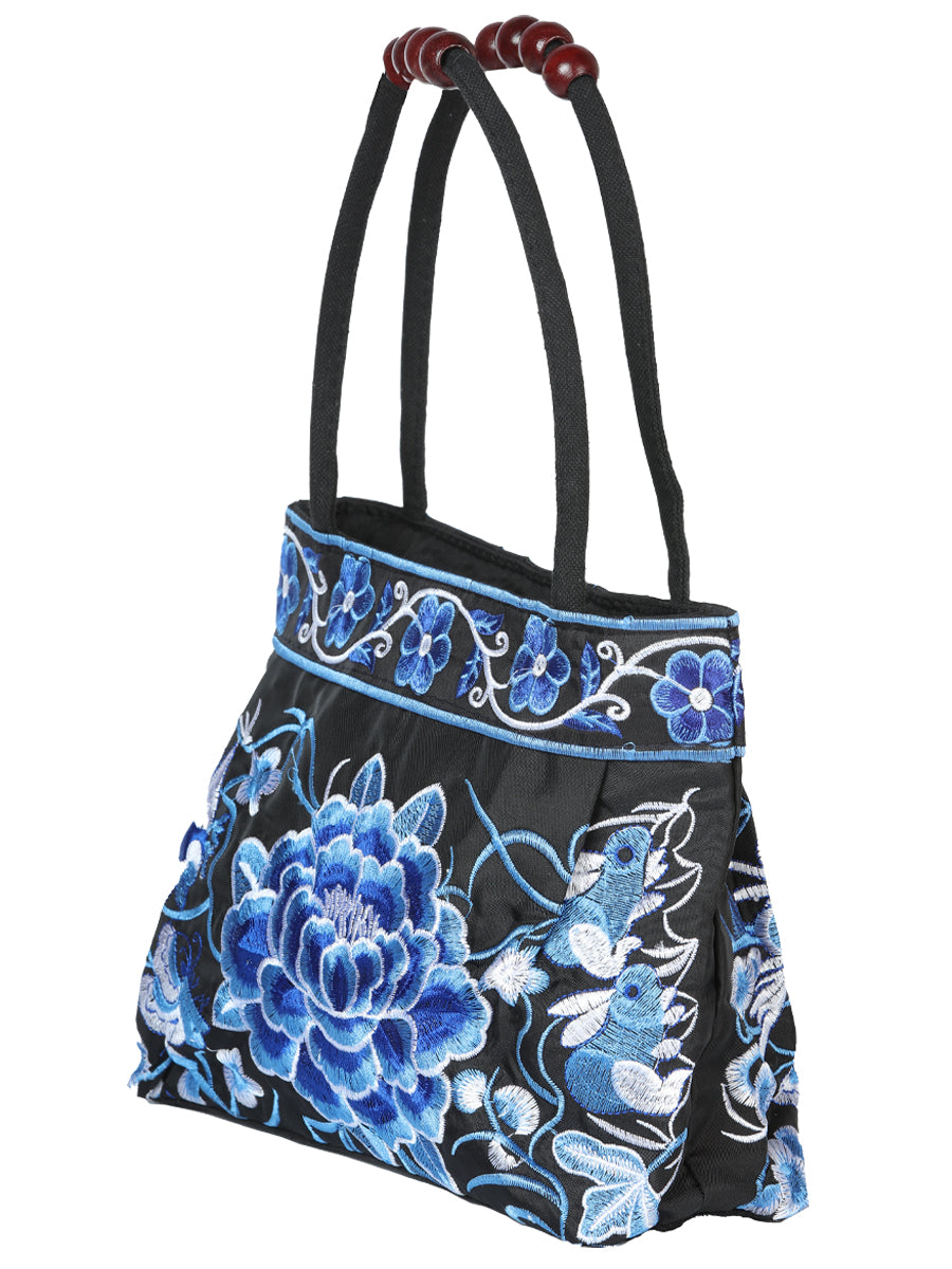 Bolsa de Mujer El General AC-146 Bordada en Tela Color Negro/Azul 702178