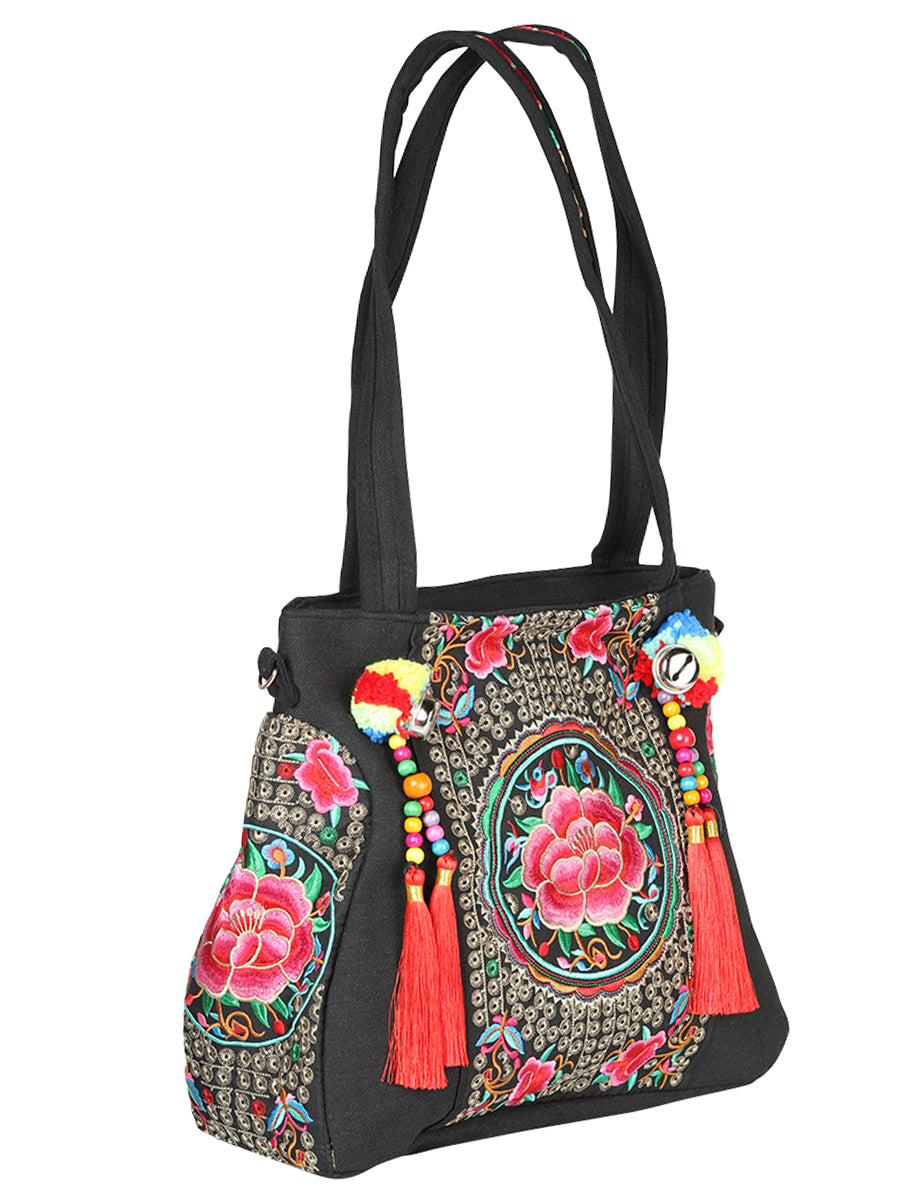 Bolsa de Mujer El General AC-172 Bordada en Tela Color Negro/Rosa 702183