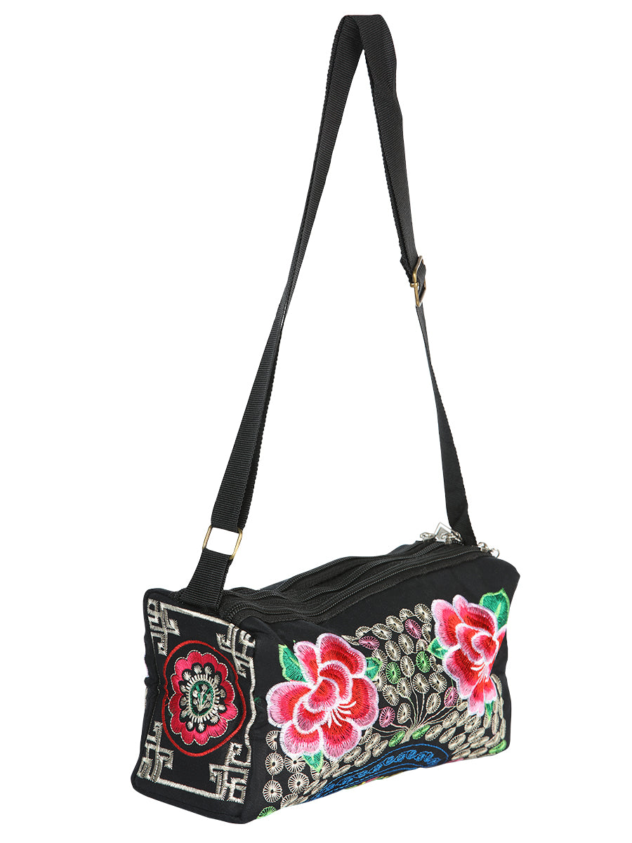 Bolsa de Mujer El General AC-312 Bordada en Tela Color Negro/Rosa 702190