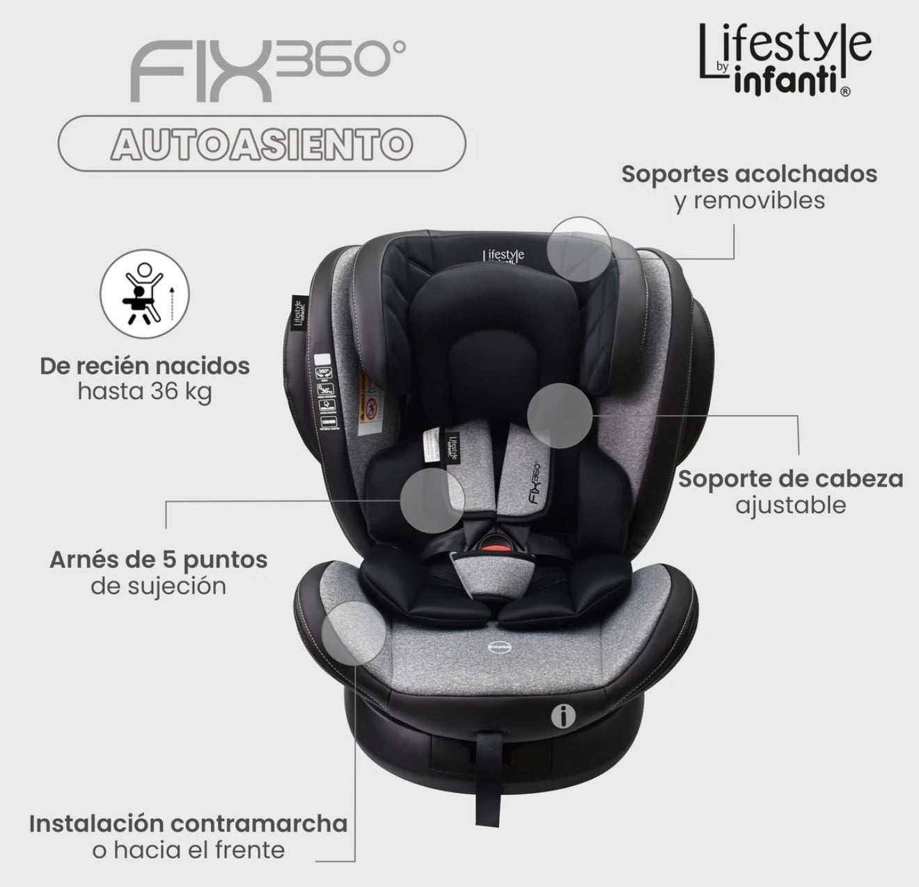 Autoasiento Para Bebé Fix 360° Negro Lifestyle By Infanti