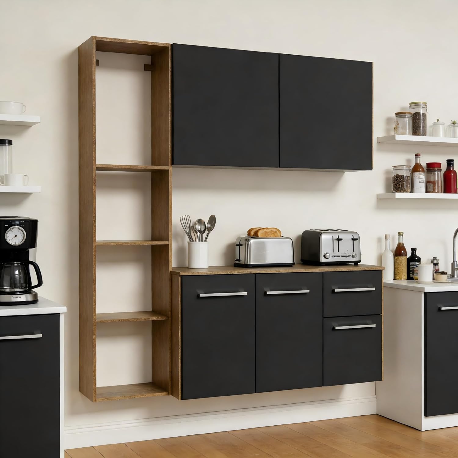 Alacena de Cocina Modular con Estantes Abiertos y Gabinetes