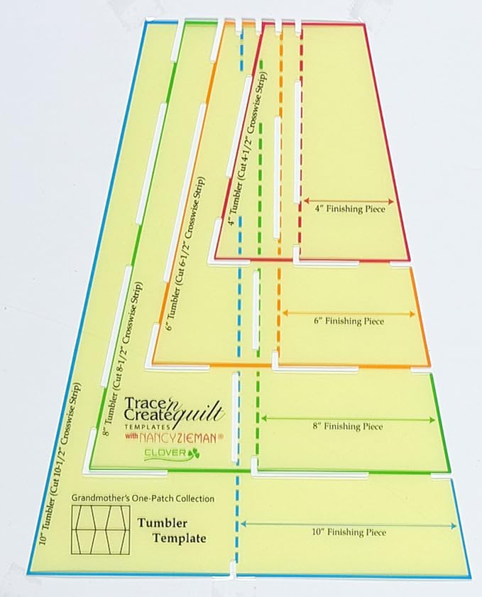 Plantillas reusables para Quilt Tumblers 4 a 10 " y Falso Hexágonos 2 a 8" Clover