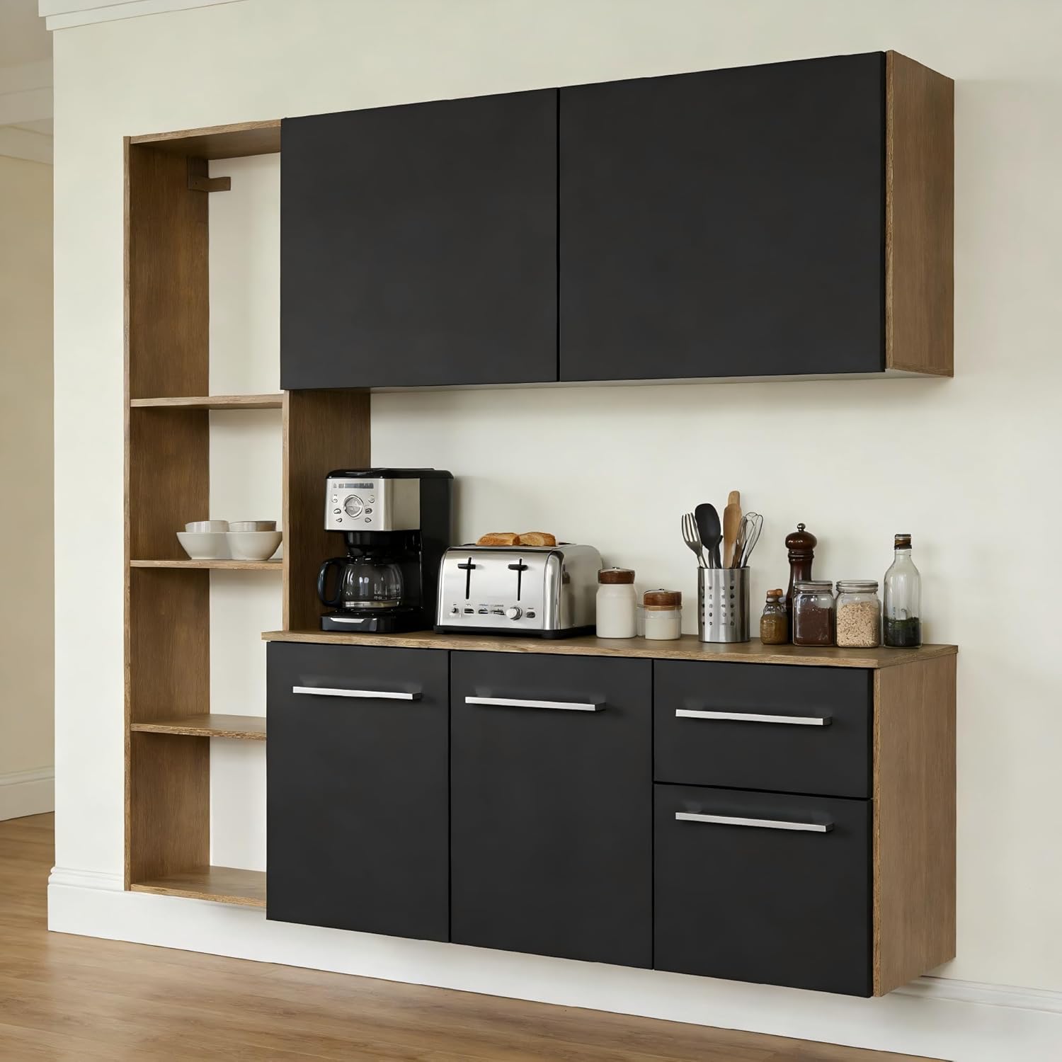 Alacena de Cocina Modular con Estantes Abiertos y Gabinetes