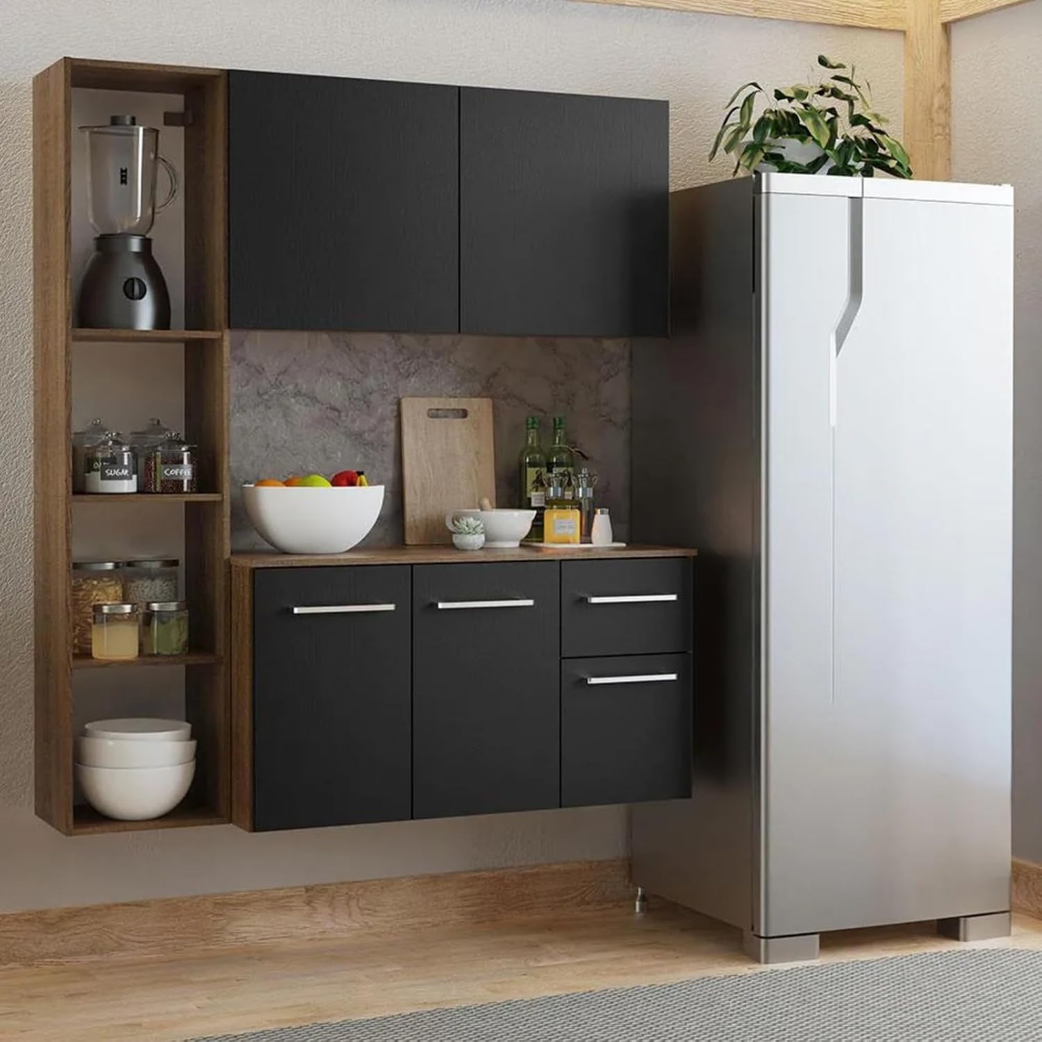 Alacena de Cocina Modular con Estantes Abiertos y Gabinetes