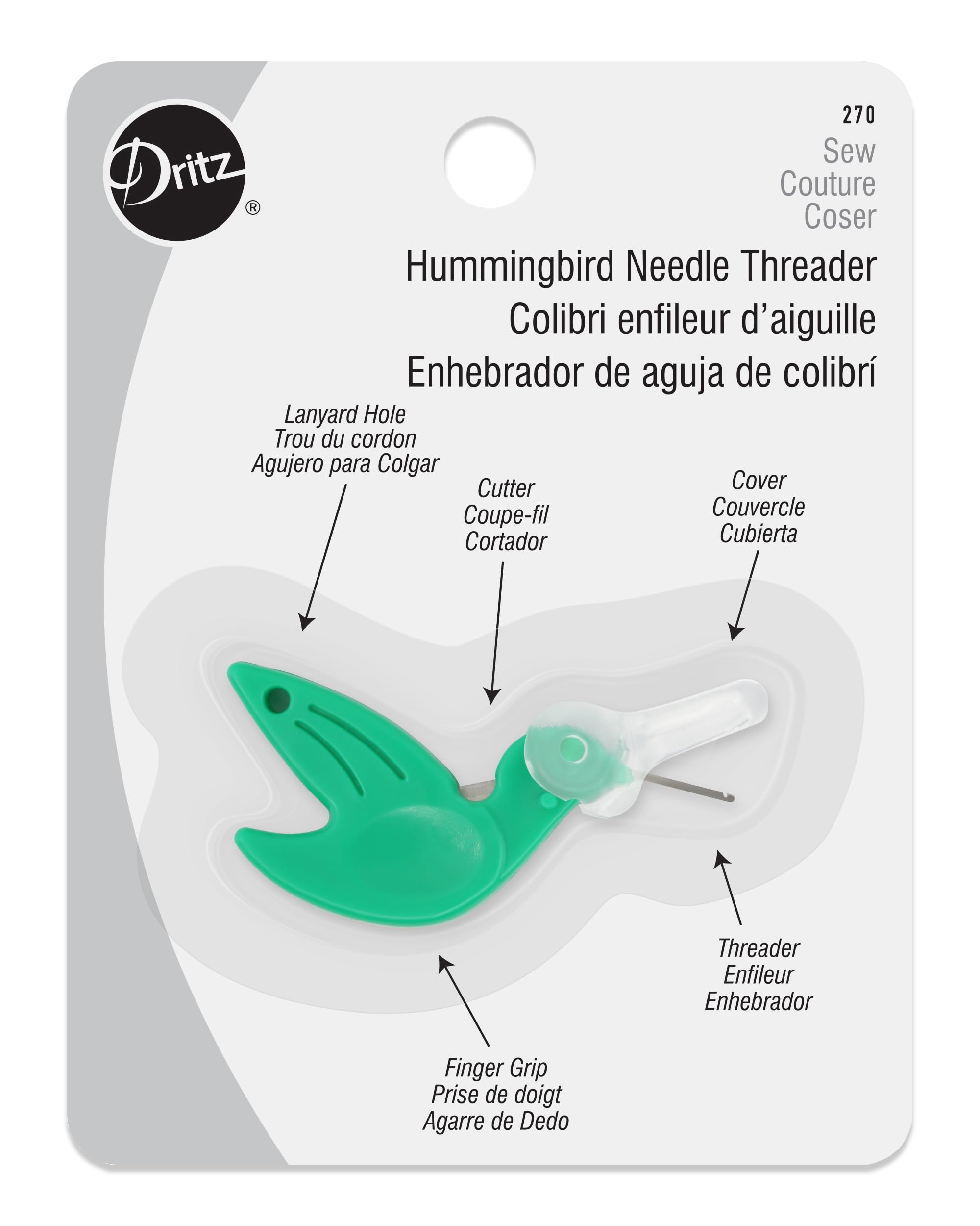 Enhebrador de aguja y Cortahilos de Colibrí verde Dritz