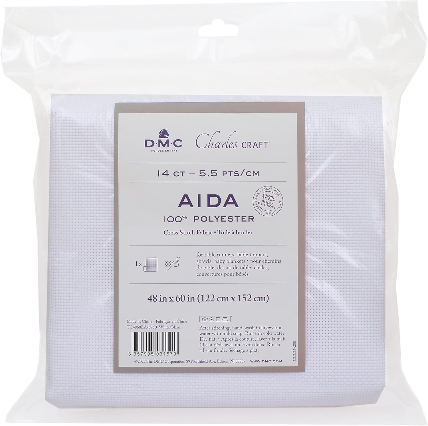 Tela Aida importada Poliéster Blanco 14 ct 122 x 152 cm Ideal para manteles, cobijas de bebé