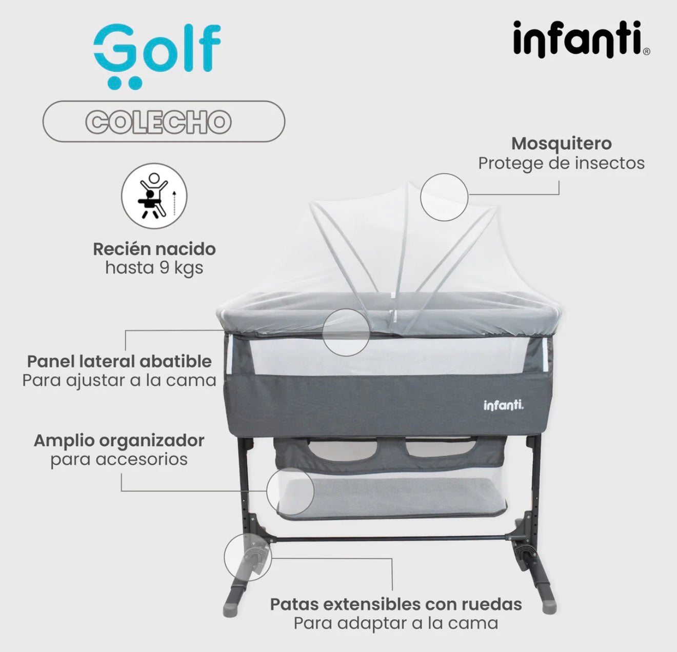 Cuna Colecho Infanti Golf Antireflujo y Mecedora