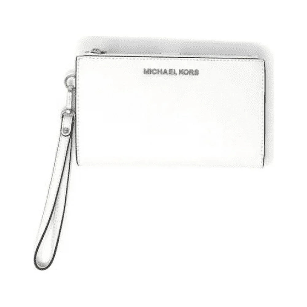 Michael Kors Jet Set Travel Double Zip Wristlet OPTIC WHITE Silver tone