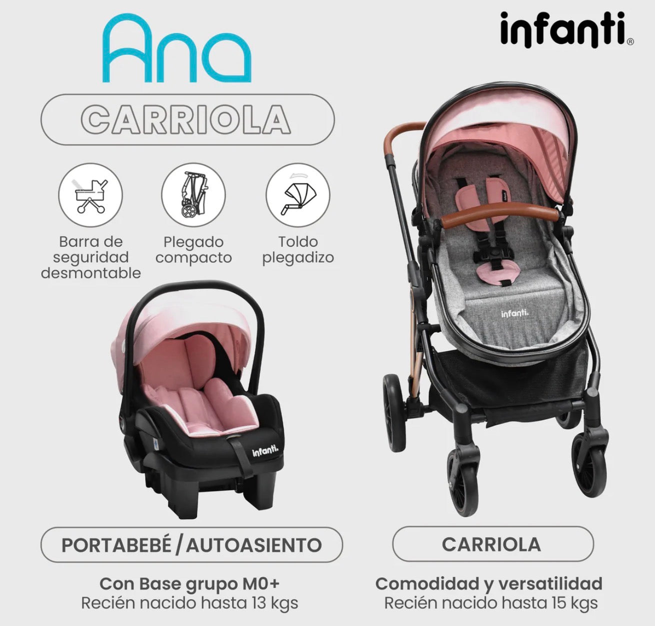 Carriola Ana Infanti Con Sistema De Viaje Convertible A Bambineto