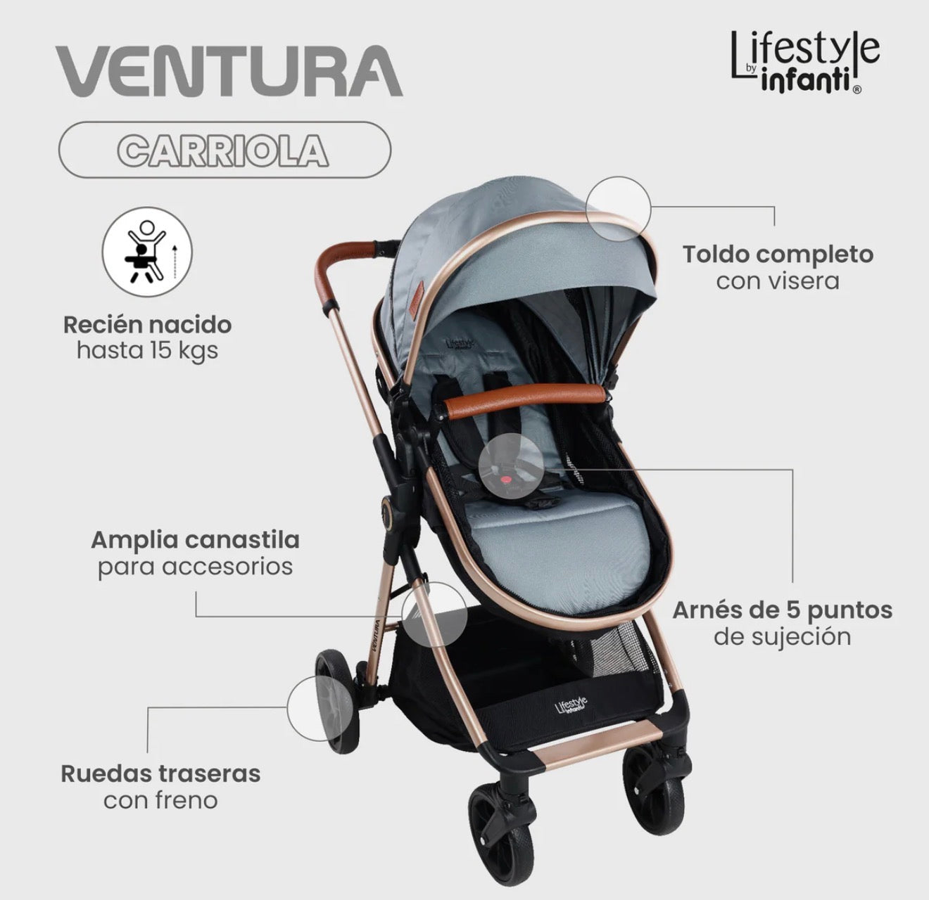 Carriola Travel System Con Base Ventura Lifestyle By Infanti Color Gris