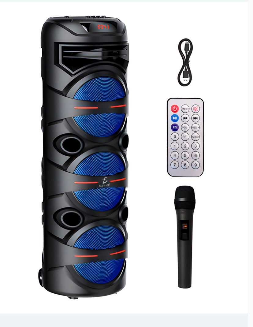 Bocina Bluetooth Triple de 15” 3000W con Micrófono Inalámbrico y Control