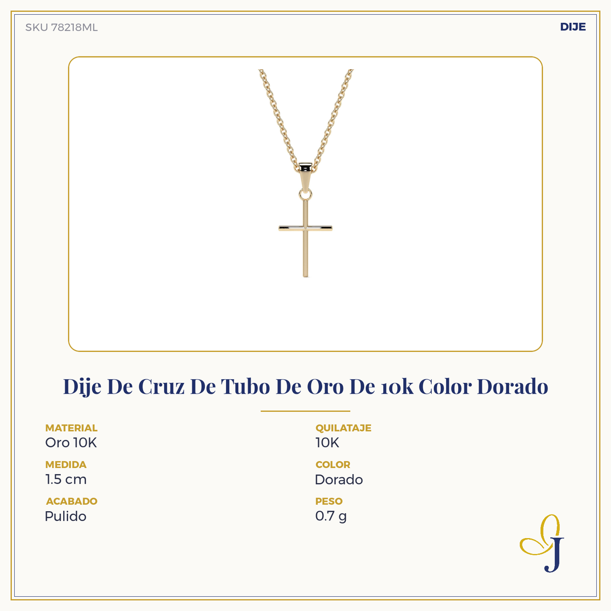 Dije De Cruz De Tubo De Oro De 14k