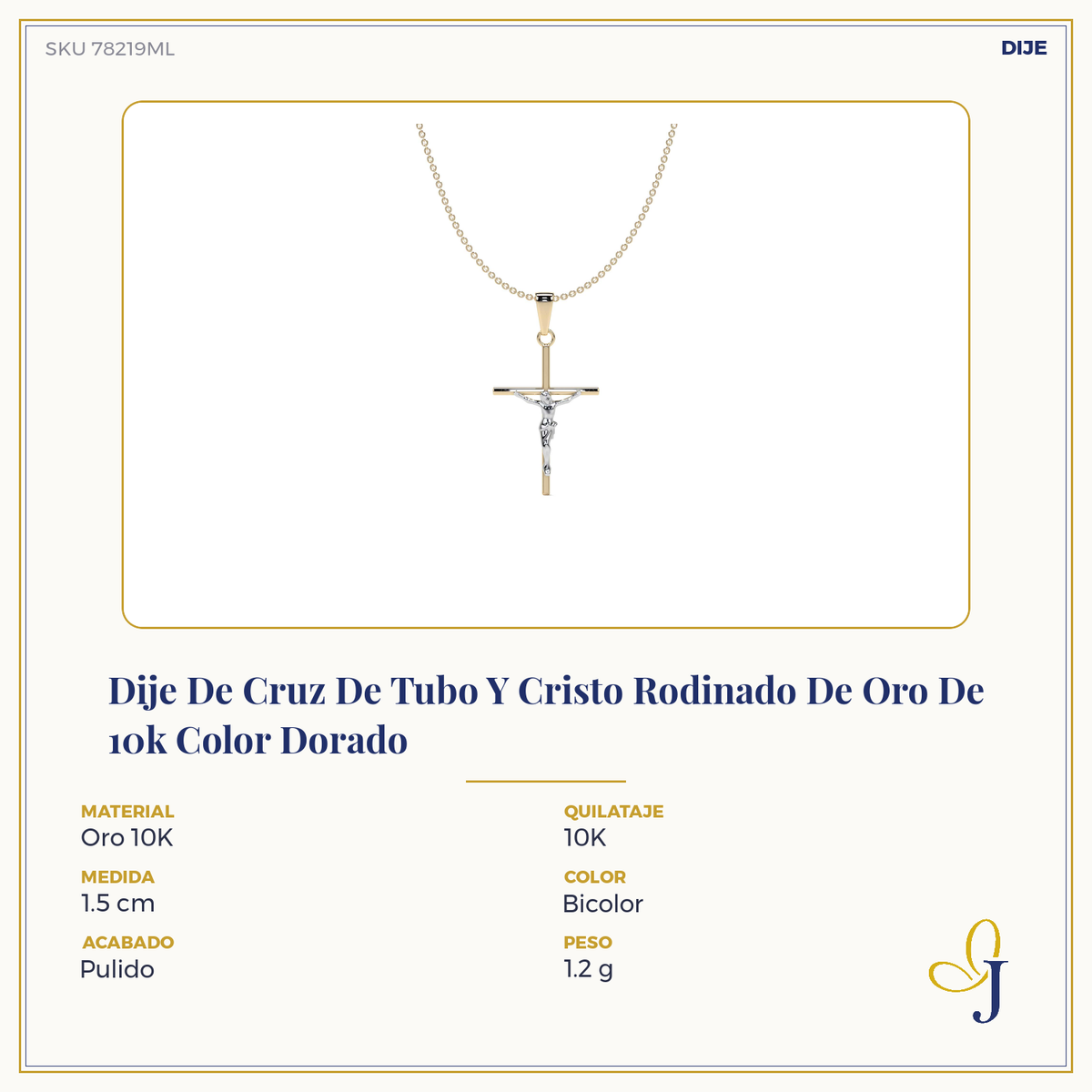 Dije De Cruz De Tubo Con Cristo Rodinado De Oro De 10k
