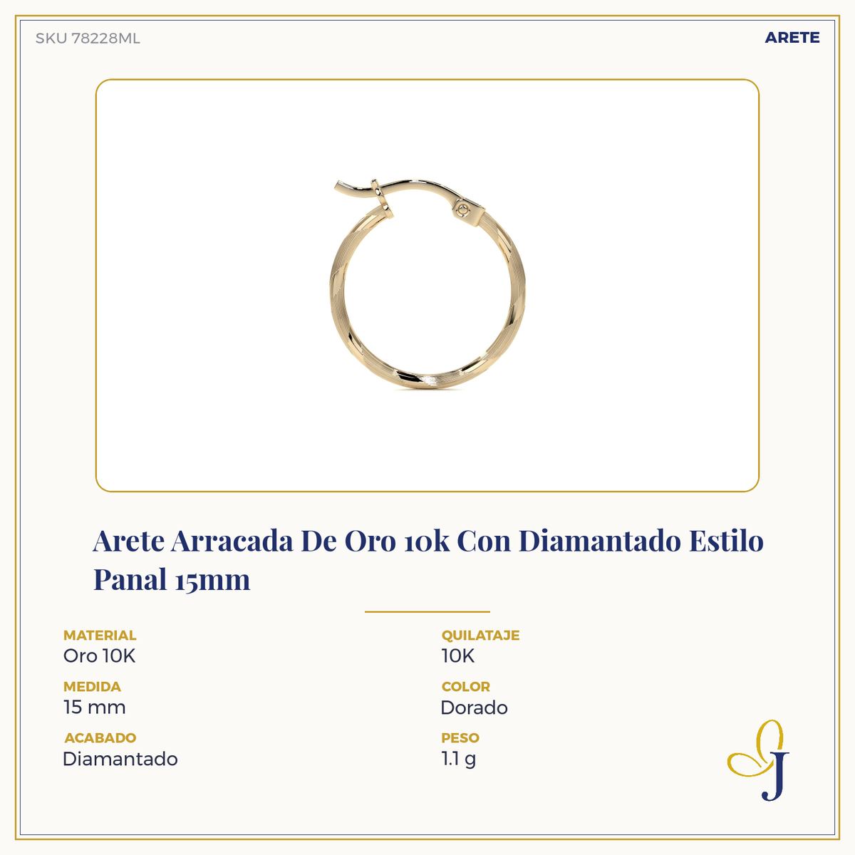 Arete Arracada Con Diamantado Cordon Blue De Oro