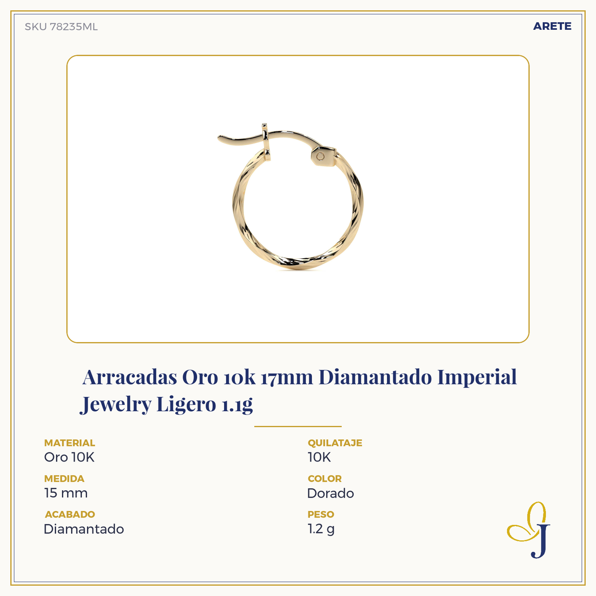Arete Arracada De Oro De 10k Diamantada Estilo Torsal