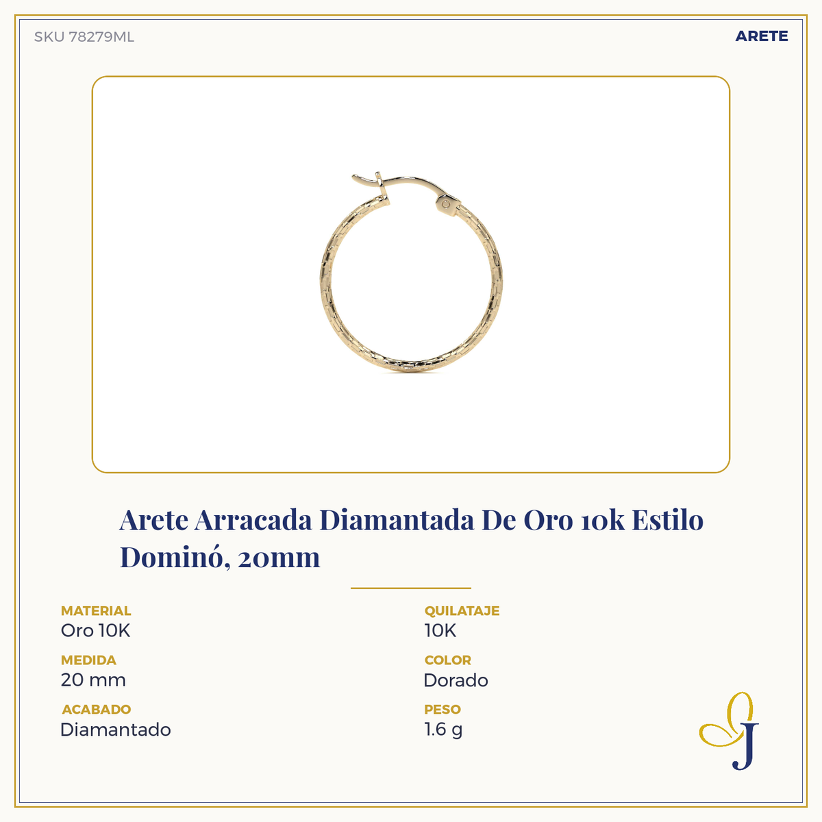 Arete Arracada Diamantada De Oro 10k Estilo Dominó