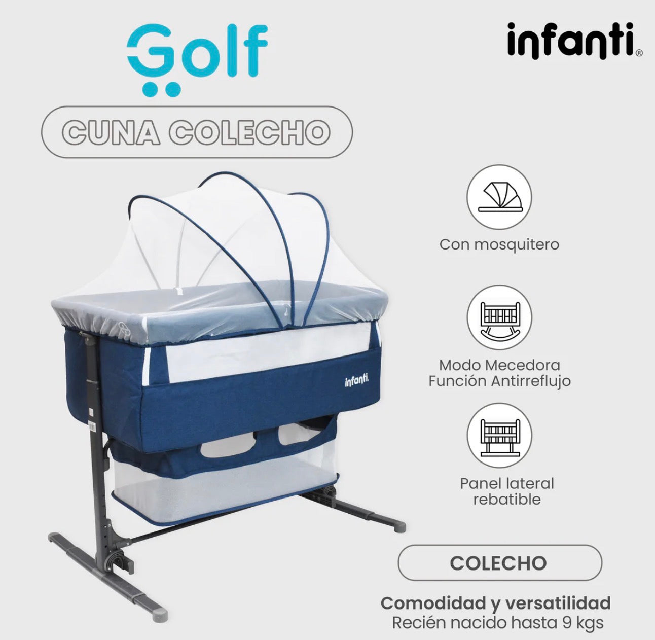 Cuna Colecho Infanti Golf Antireflujo y Mecedora