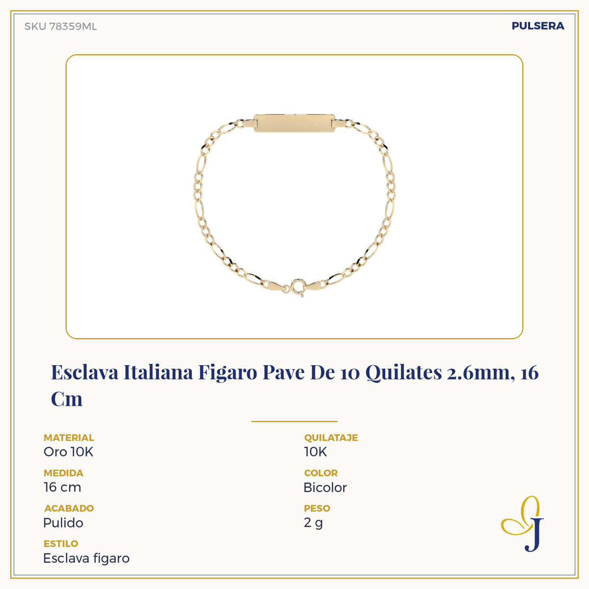 Pulsera Italiana Figaro Pave De 10 Quilates 2.6mm