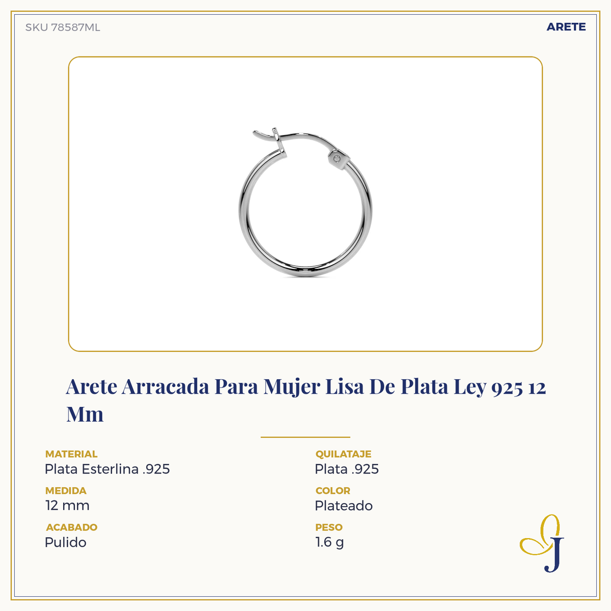 Arete Arracada Ligera Para Mujer Lisa De Plata Ley 925