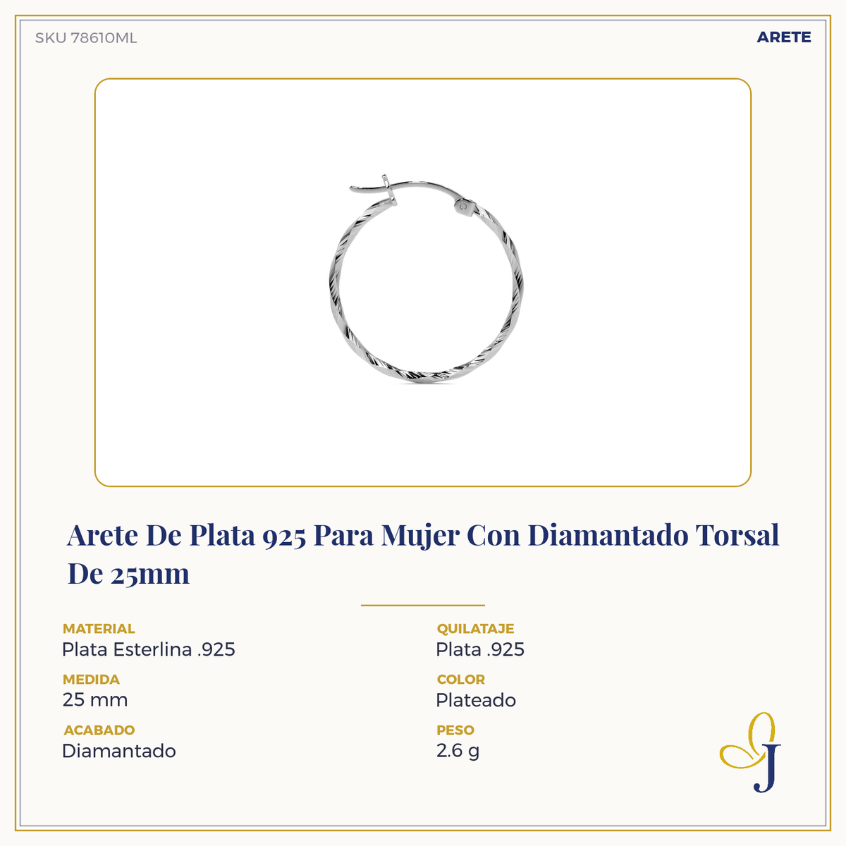Arete De Plata 925 Para Mujer Con Diamantado Torsal