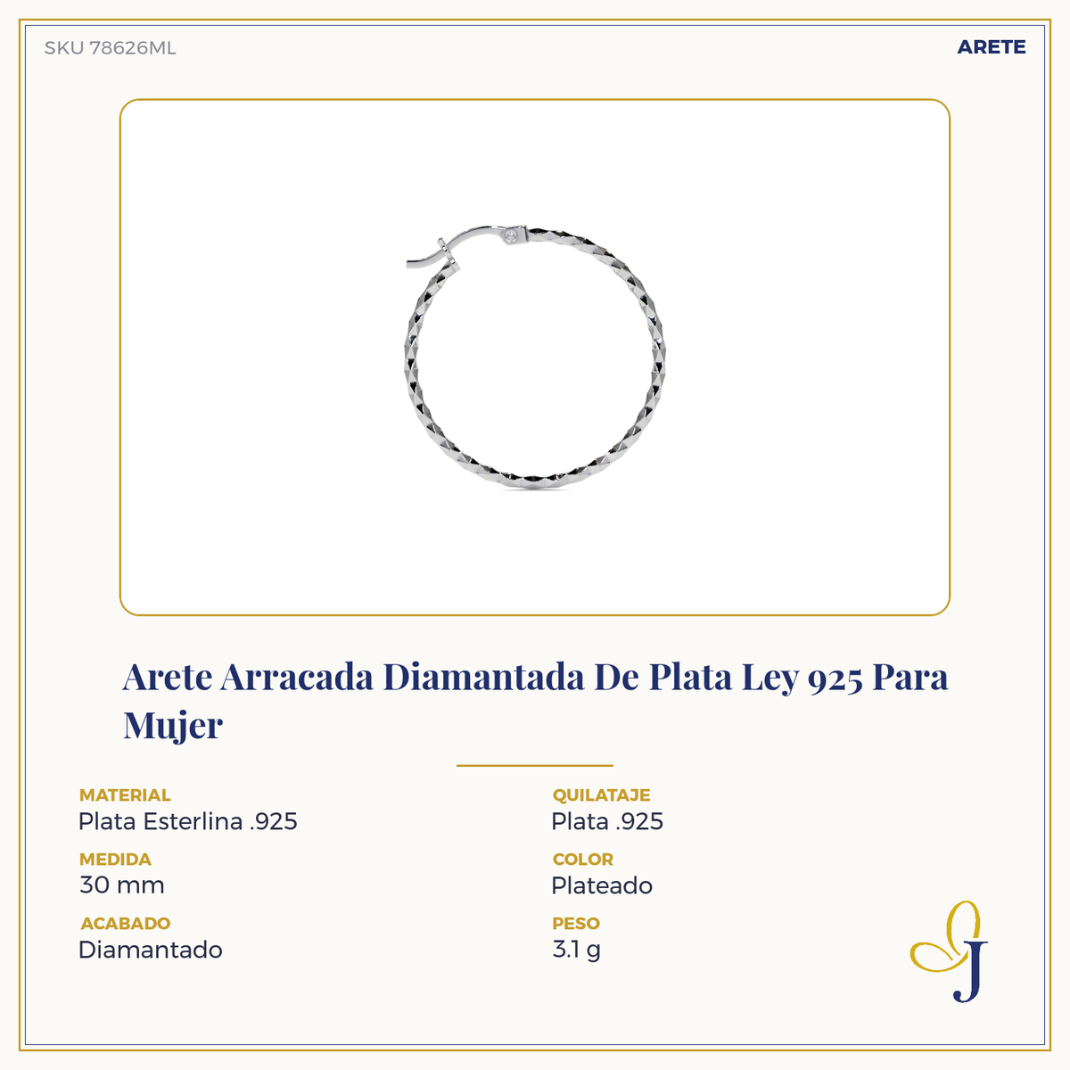 Arete Arracada Diamantada De Plata Ley 925 Para Mujer Confeti