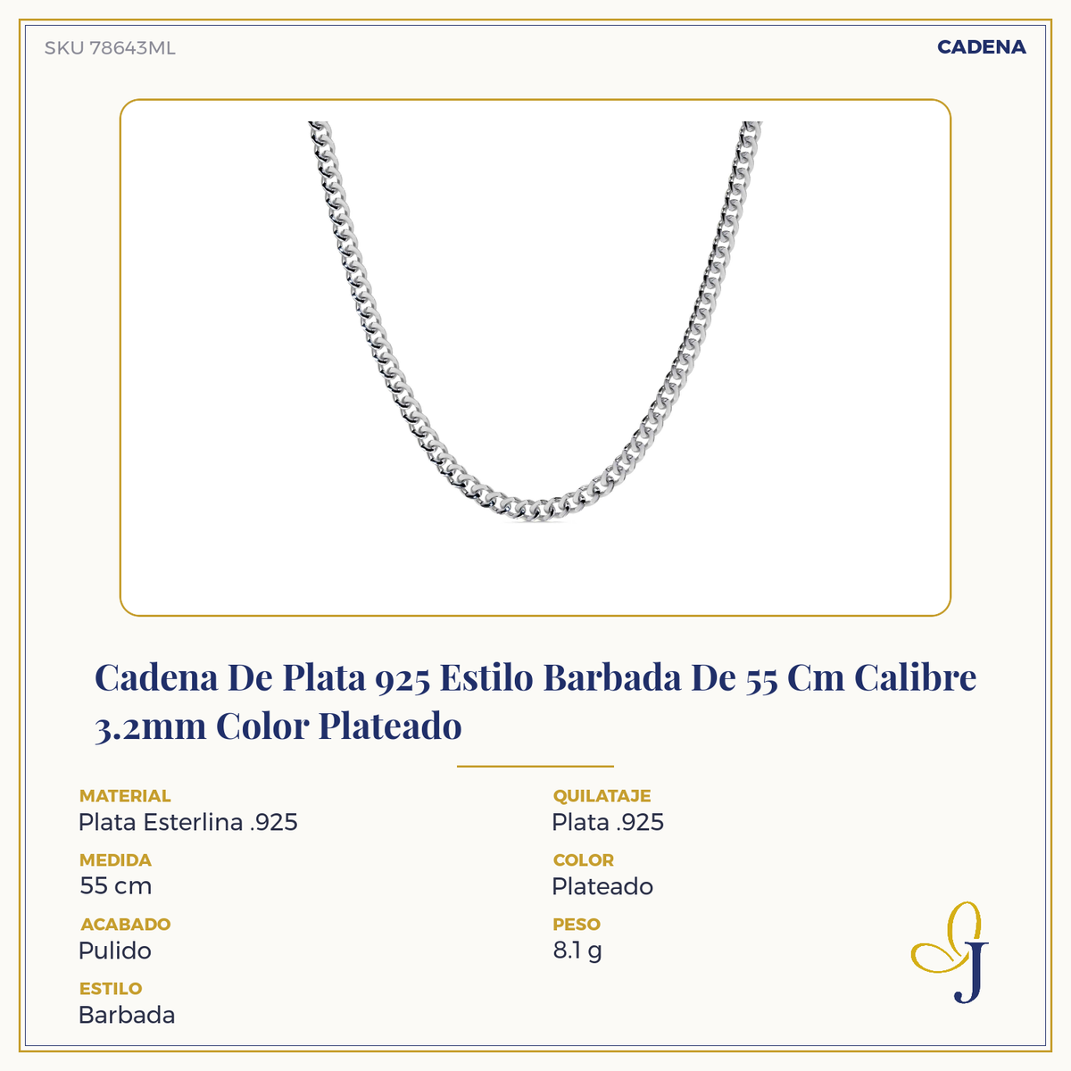 Cadena De Plata 925 Estilo Barbada De Calibre 3.2mm en 5 colores