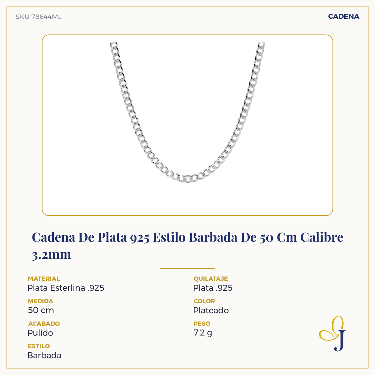 Cadena De Plata 925 Estilo Barbada De Calibre 3.2mm en 5 colores