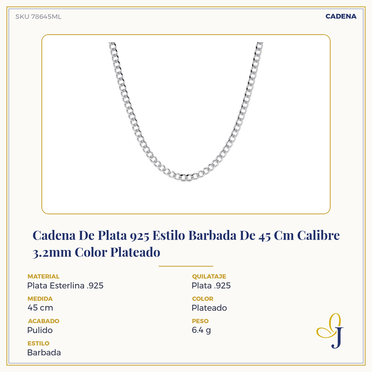 Cadena De Plata 925 Estilo Barbada De Calibre 3.2mm en 5 colores