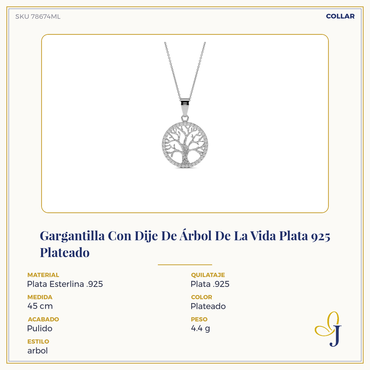 Gargantilla Con Dije De Árbol De La Vida Plata 925 Plateado