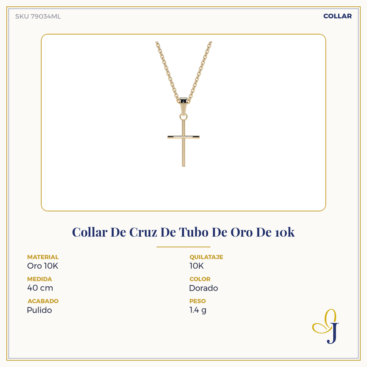 Dije De Cruz De Tubo De Oro De 14k